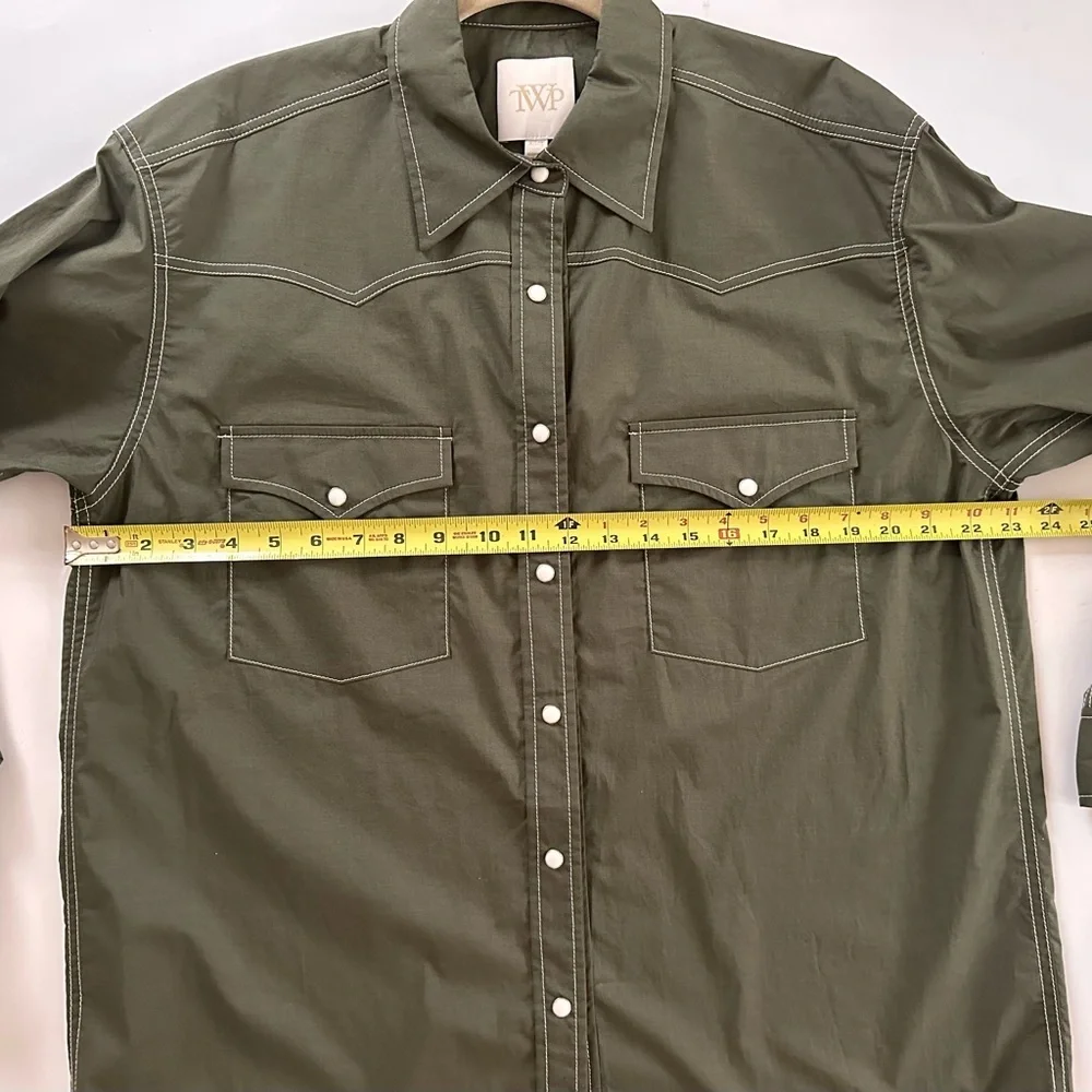 TWP Dutton Oversized Stretch Cotton Poplin Western Shirt  Olive - Picture 8 of 12